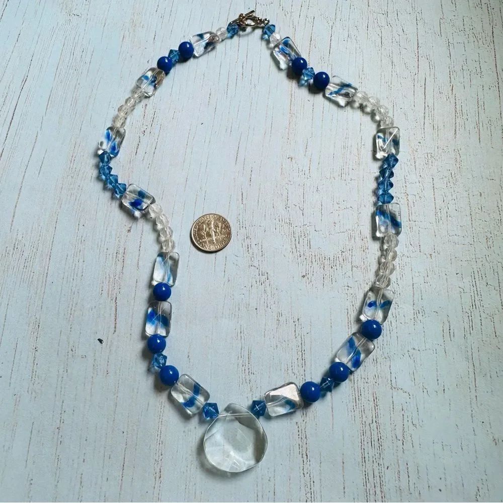 Blue Clear Glass and Acrylic‎ Beaded Necklace